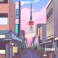 Gambar animasi Tokyo dengan latar belakang Tokyo Tower