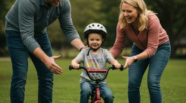 Ilustrasi Orang Tua Membantu Anak Mengatasi Trauma Naik Sepeda
